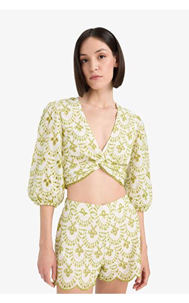 Desenli Nakışlı Brode Plaj Üstü-Fall in Love C6172AX25SMER103