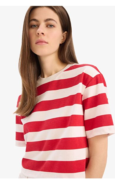 DeFacto Boxy Fit Bisiklet Yaka Basic Düz Penye Kısa Kollu Tişört C6198AX25SMRD59