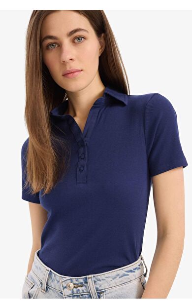 DeFacto Slim Fit Dar Kesim Fitilli Kaşkorse Kısa Kollu Polo Tişört C6249AX25SPNV42