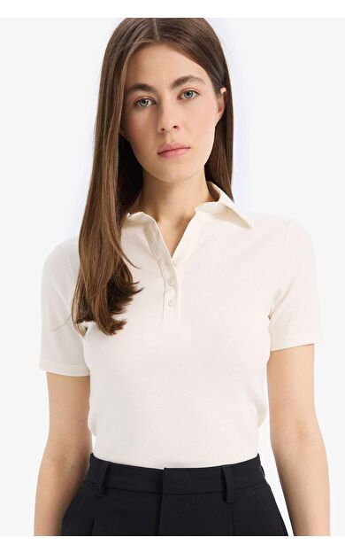 DeFacto Slim Fit Dar Kesim Fitilli Kaşkorse Kısa Kollu Polo Tişört C6249AX25SPWT32