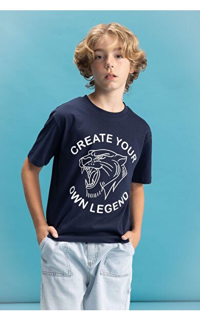 DeFactoFit Erkek Çocuk Bisiklet Yaka Renk Şekil Değiştiren Basklı Kısa Kollu Tişört C6256A824HSNV135