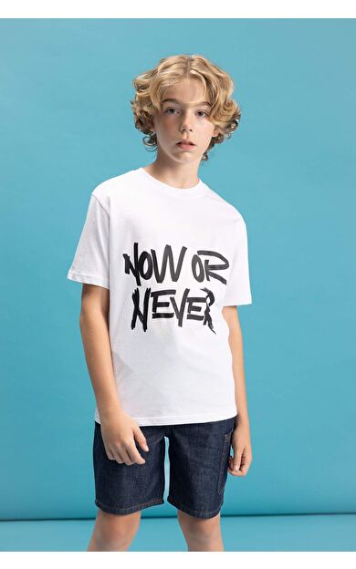 DeFactoFit Erkek Çocuk Bisiklet Yaka Renk Şekil Değiştiren Basklı Kısa Kollu Tişört C6258A824HSWT34