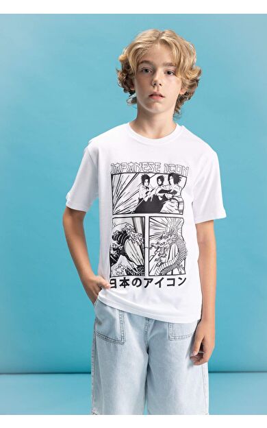 DeFactoFit Erkek Çocuk Bisiklet Yaka Renk Şekil Değiştiren Basklı Kısa Kollu Tişört C6260A824HSWT34