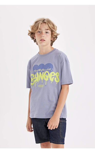 DeFactoFit Erkek Çocuk Oversize Fit Bisiklet Yaka Baskılı Kısa Kollu Tişört C6279A824HSBE574