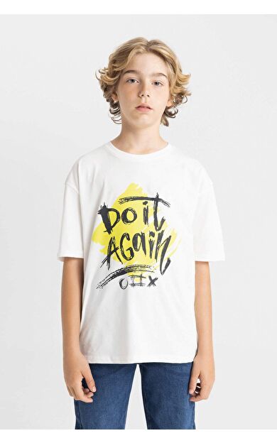 DeFactoFit Erkek Çocuk Oversize Fit Bisiklet Yaka Baskılı Kısa Kollu Tişört C6280A824HSER118