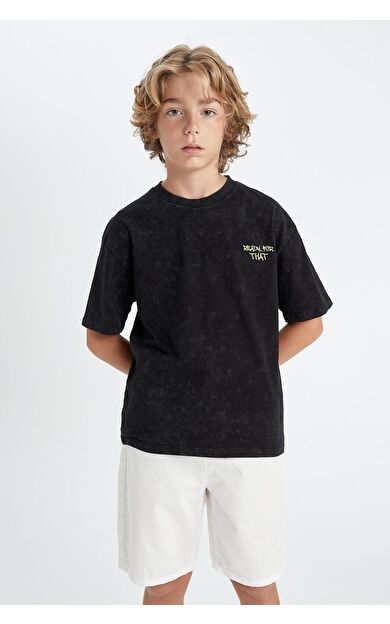 DeFacto DeFactoFit Erkek Çocuk Oversize Fit Bisiklet Yaka Yıkamalı Kısa Kollu Tişört