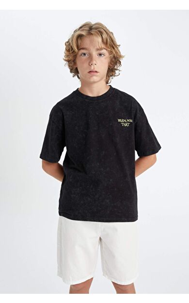 DeFactoFit Erkek Çocuk Oversize Fit Bisiklet Yaka Yıkamalı Kısa Kollu Tişört