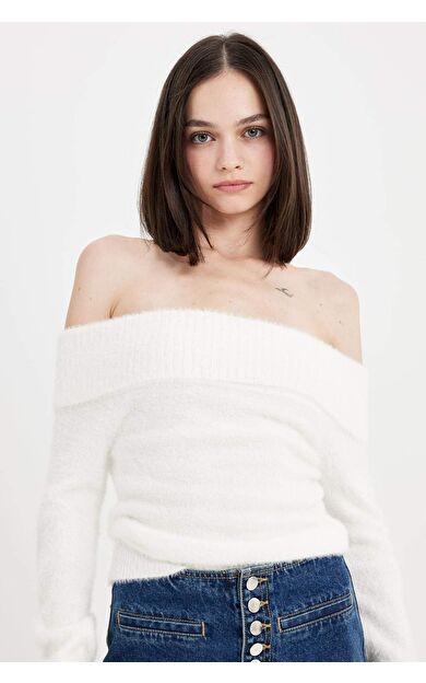 DeFacto Fitted Açık Omuz Basic Triko Kazak