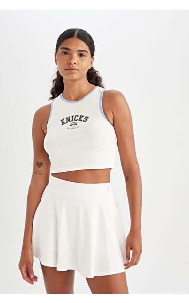 DeFacto DeFactoFit NBA New York Knicks Crop Bisiklet Yaka Ribana Atlet C6316AX24HSER105