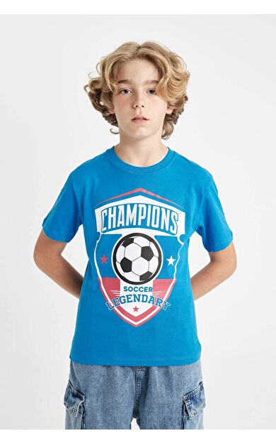 DeFactoFit Erkek Çocuk Bisiklet Yaka Baskılı Kısa Kollu Tişört C6498A824HSBE381