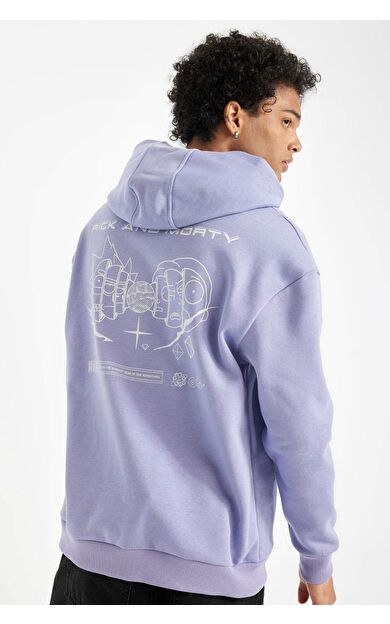 DeFactoFit Rick and Morty Boxy Fit Kapüşonlu Baskılı Sweatshirt