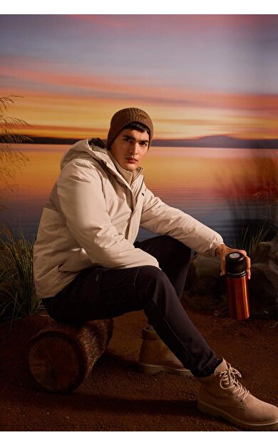 Regular Fit Çıtçıt Kapama İç Cepli Kapüşonlu Fermuarlı Mont