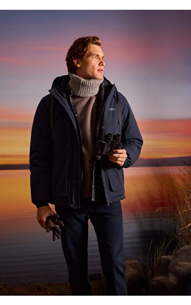 Regular Fit Çıtçıt Kapama İç Cepli Kapüşonlu Fermuarlı Mont