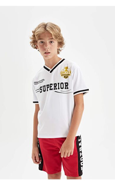 DeFacto Erkek Çocuk V Yaka Baskılı Kısa Kollu Tişört