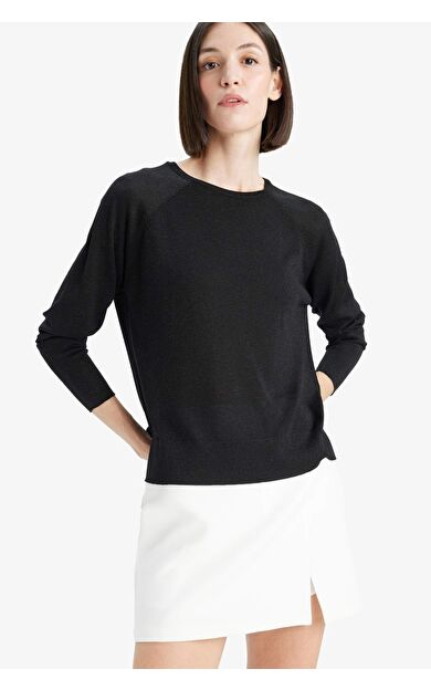 DeFacto Regular Fit Bisiklet Yaka Kazak C6818AX25WNBK27