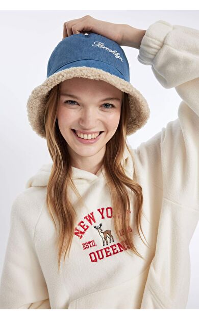 Kadın Nakışlı Pamuklu Bucket Şapka