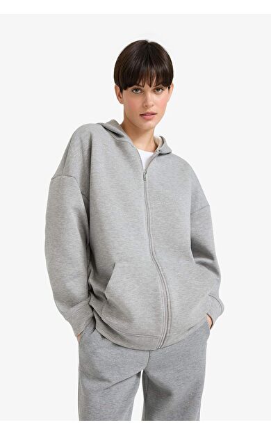 Oversize Geniş Kalıp Kapüşonlu Skuba Dalgıç Kumaş Hırka