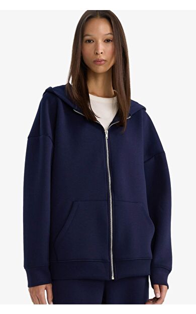 Oversize Geniş Kalıp Kapüşonlu Skuba Dalgıç Kumaş Hırka