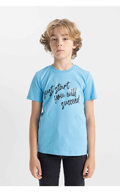 DeFactoFit Erkek Çocuk Bisiklet Yaka Baskılı Kısa Kollu Tişört C6886A824HSBE503