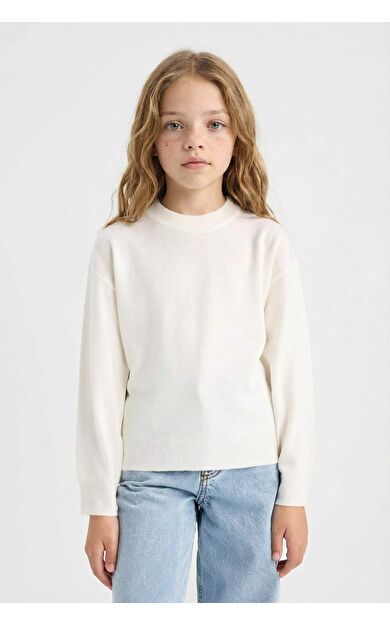 Kız Çocuk Standart Fit Bisiklet Yaka Triko Kazak