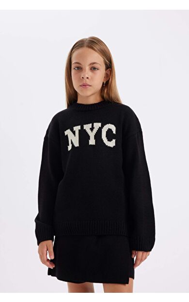 DeFactoFit Kız Çocuk Oversize Fit Bisiklet Yaka Kazak C6905A824AUBK27