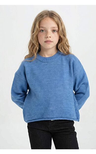 DeFactoFit Kız Çocuk Standart Fit Bisiklet Yaka Kazak C6908A824AUBE339