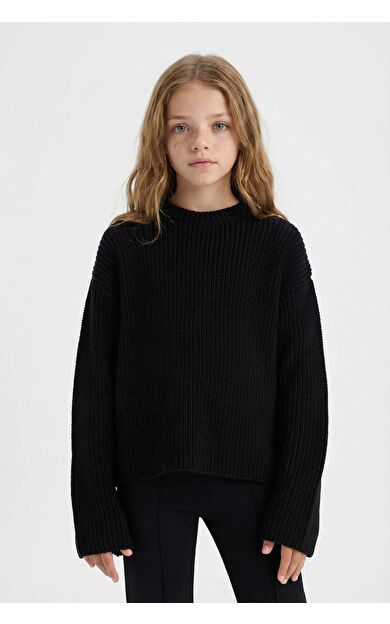 Kız Çocuk Standart Fit Bisiklet Yaka Triko Kazak C6909A825AUBK27