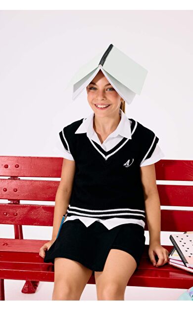 Kız Çocuk Standart Fit V Yaka Okul Süveteri