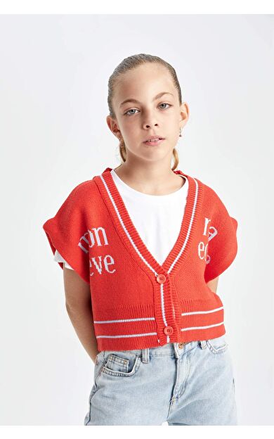 DeFactoFit Kız Çocuk V Yaka Yelek