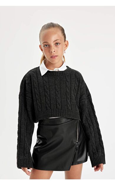 DeFactoFit Kız Çocuk Crop Bisiklet Yaka Kazak C6934A824AUAR215