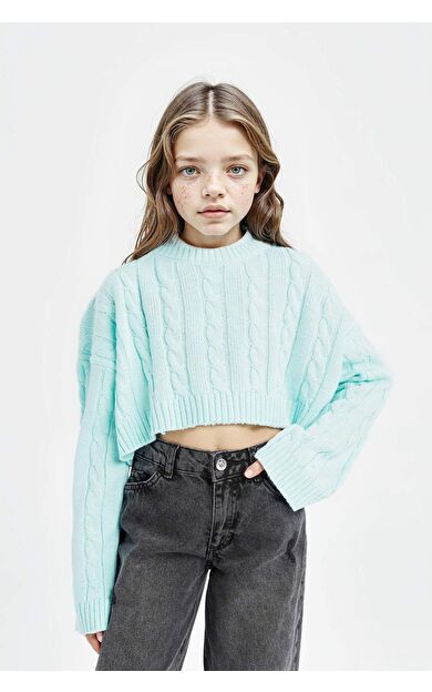 DeFacto Kız Çocuk Crop Bisiklet Yaka Kazak C6934A824AUTR160