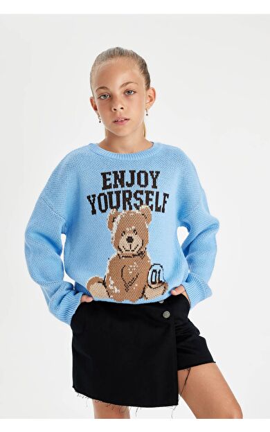 DeFacto Kız Çocuk Oversize Fit Bisiklet Yaka Kazak