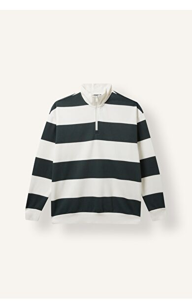 DeFacto Boxy Fıt Dik Yaka Çizgili Sweatshirt