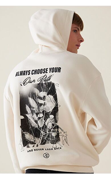 DeFacto Boxy Fit Kapüşonlu Sırt Baskılı Baskılı Sweatshirt