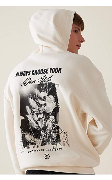 DeFacto Boxy Fit Kapüşonlu Sırt Baskılı Baskılı Sweatshirt