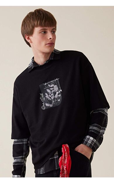 DeFacto DeFactoFit Loose Fit Bisiklet Yaka Çiçekli Ağır Kumaş Kısa Kollu Tişört