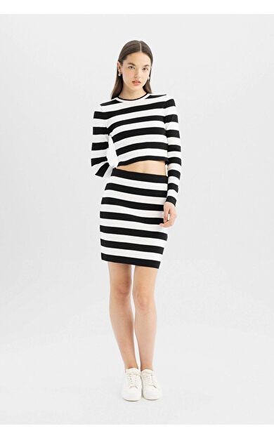DeFacto Coool Slim Fit Çizgili Triko Etek
