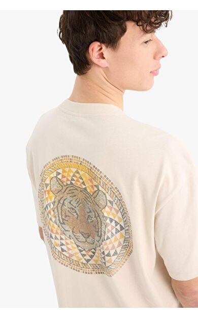 DeFacto Oversize Geniş Kalıp Sırt Baskılı Bisiklet Yaka Kısa Kollu Tişört