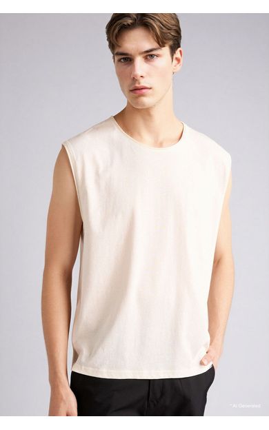 DeFacto %100 Pamuk Boxy Fit Atlet Ekru