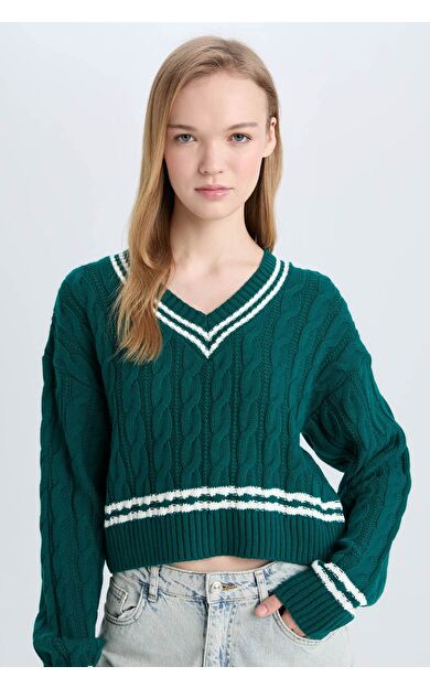 DeFacto Coool Regular Fit V Yaka Triko Kazak