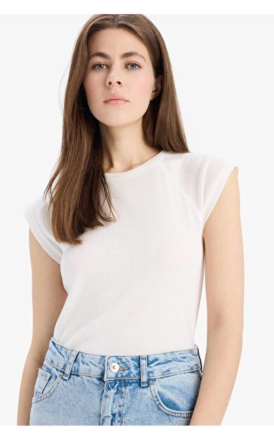 DeFacto Slim Fit Dar Kesim Bisiklet Yaka Basic Düz Ribana Kısa Kollu Tişört C7334AX25SPER105