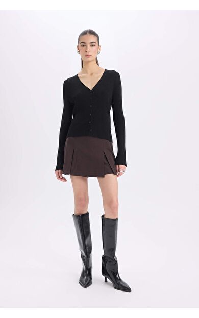 Yüksek Bel Pileli Casual Klasik Şort Etek