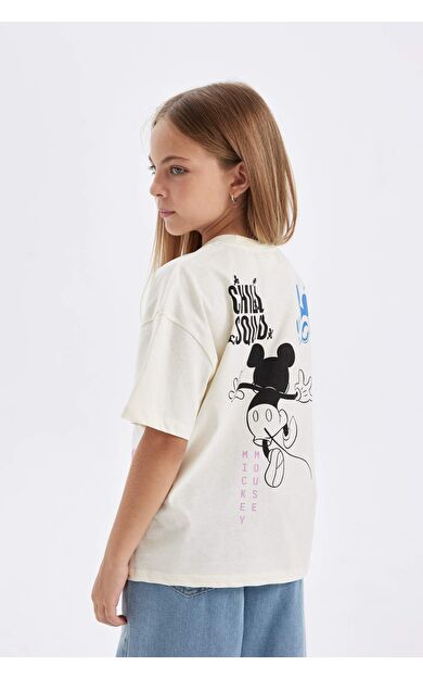 DeFacto DeFactoFit Kız Çocuk Disney Mickey &amp; Minnie Oversize Fit Bisiklet Yaka Kısa Kollu Tişört C7354A824AUER99