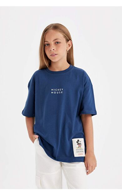 DeFactoFit Kız Çocuk Disney Mickey &amp; Minnie Oversize Fit Bisiklet Yaka Kısa Kollu Tişört C7357A824AUIN120