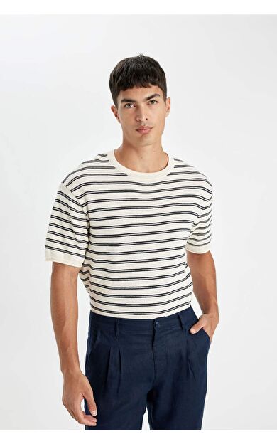 DeFactoFit Relax Fit Çizgili Kısa Kollu Tişört C7359AX24SMNV64