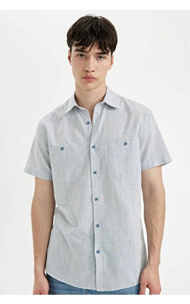 DeFacto DeFactoFit Slim Fit Çizgili Pamuklu Kısa Kollu Gömlek C7361AX24SMBE741