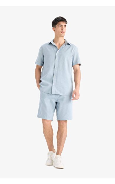 DeFacto Relax Fit Cepli Keten Görünümlü Bermuda Şort C7381AX25SMBE524