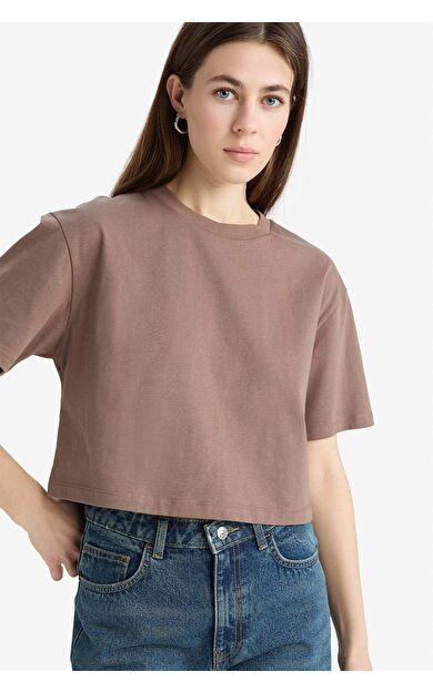 DeFacto Boxy Fit Bisiklet Yaka Basic Düz Penye Kısa Kollu Tişört C7459AX25SMBN532