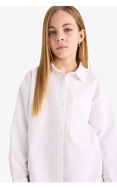 DeFacto Kız Çocuk Okula Dönüş Oversize Geniş Kalıp Oxford Uzun Kollu Gömlek