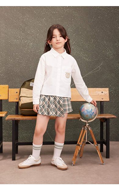 Kız Çocuk Oversize Fit Poplin Uzun Kollu Gömlek C7483A824AUWT34